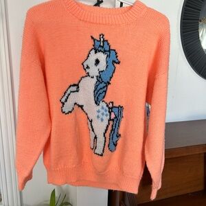 Hand Knit Peach Unicorn Sweater